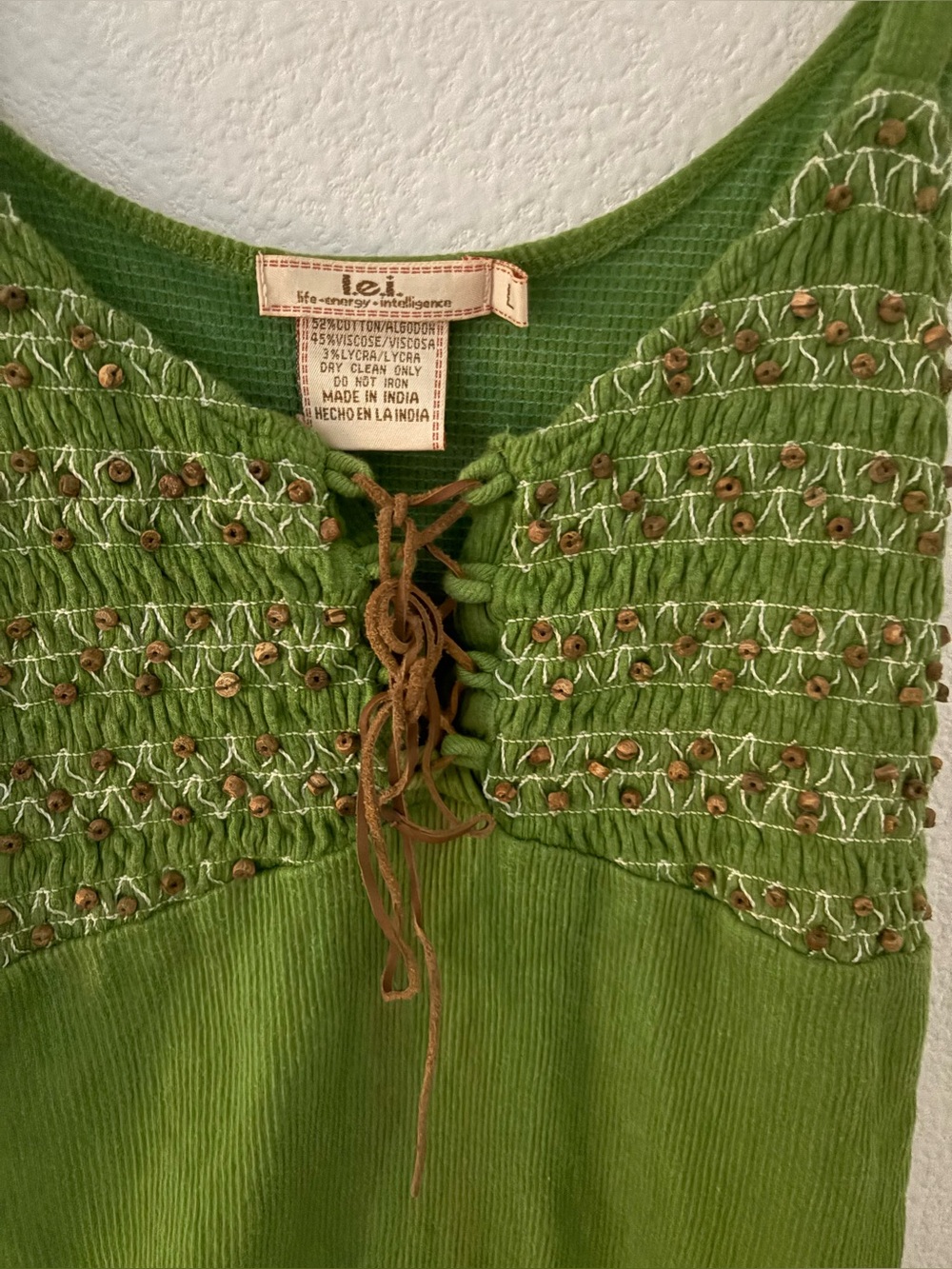 Vintage Green Smocked Lace-Up Women's Tank Top - Picture 2 of 4